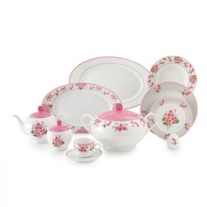 سرویس چینی 102 پارچه زرین مدل یاس صورتی پیکره ایتالیا اف