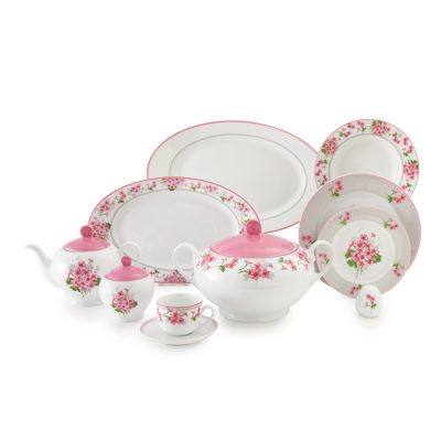 سرویس چینی 102 پارچه زرین مدل یاس صورتی پیکره ایتالیا اف