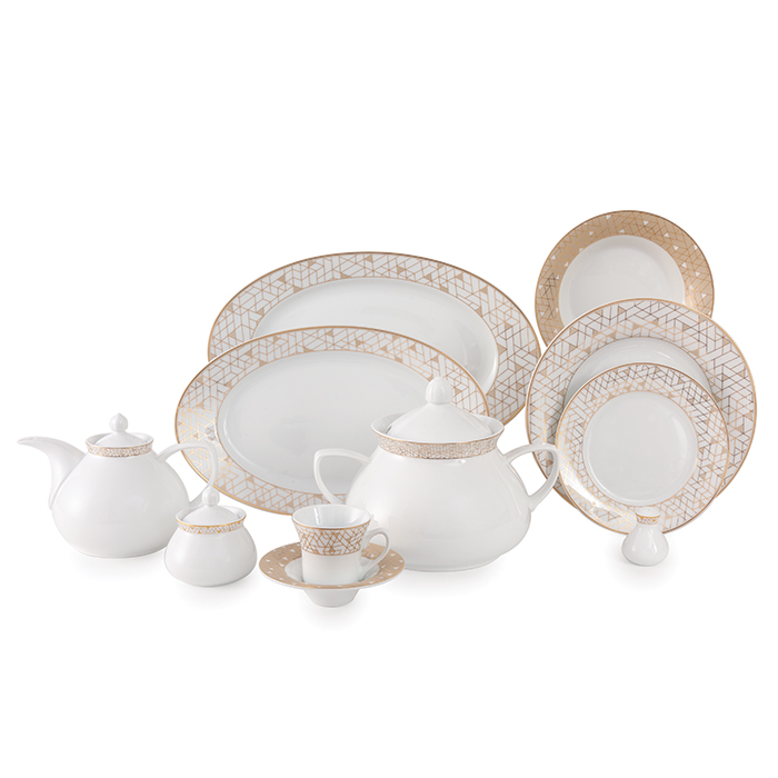 سرویس چینی 108 پارچه زرین مدل ژئومتریکال نقره ای پیکره شهرزاد سرویس چینی 108 پارچه زرین مدل ژئومتریکال نقره ای پیکره شهرزاد