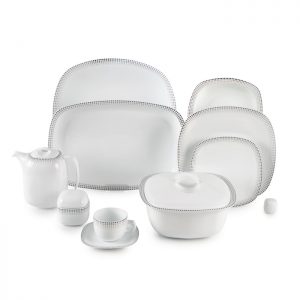 سرویس چینی 98 پارچه زرین مدل مون بلان مشکی پیکره کواترو