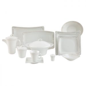 سرویس چینی 97 پارچه زرین مدل اسپاتی پلاتینی پیکره وینچی